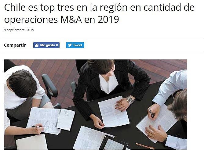 Chile es top tres en la regin en cantidad de operaciones M&A en 2019